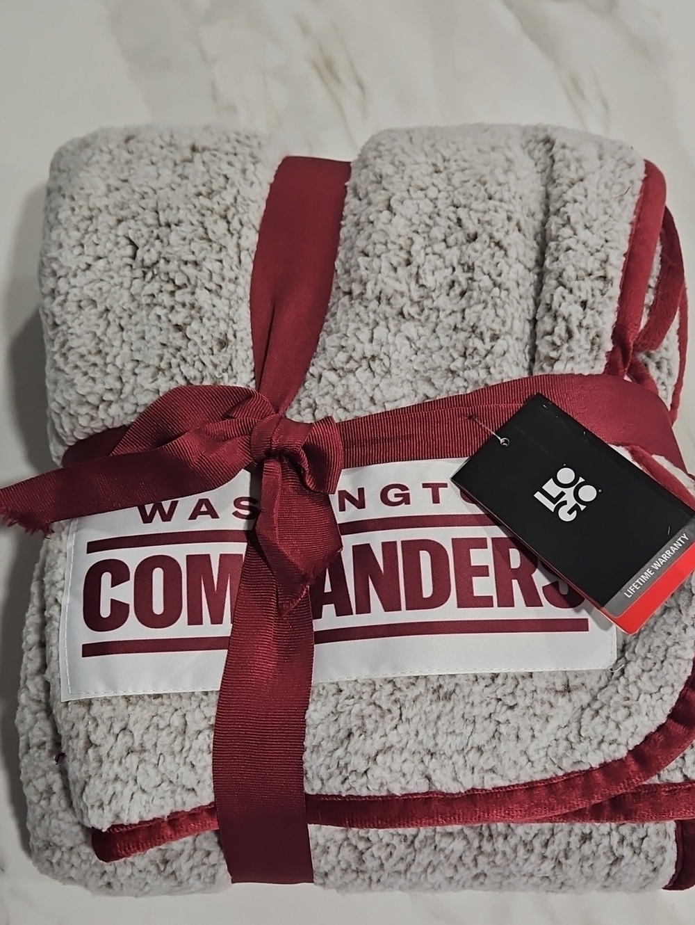 NFL Washington Commanders Grey and Burgundy Sherpa Throw